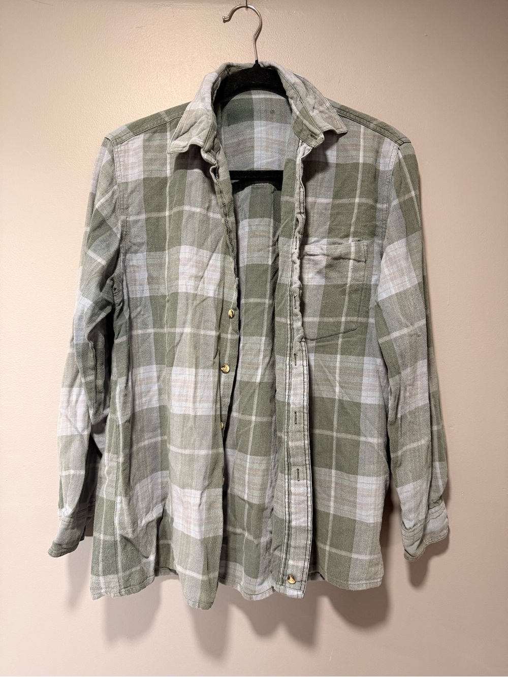 Women's Olive Green Plaid Button-Down Shirt